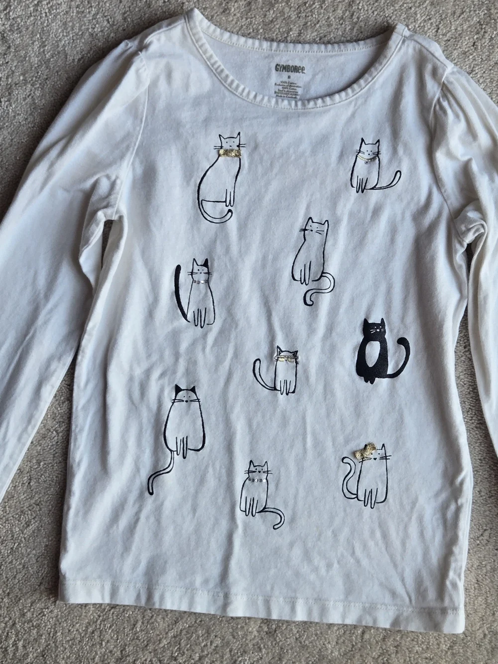 Gymboree White Long-Sleeve Cat Print Tee